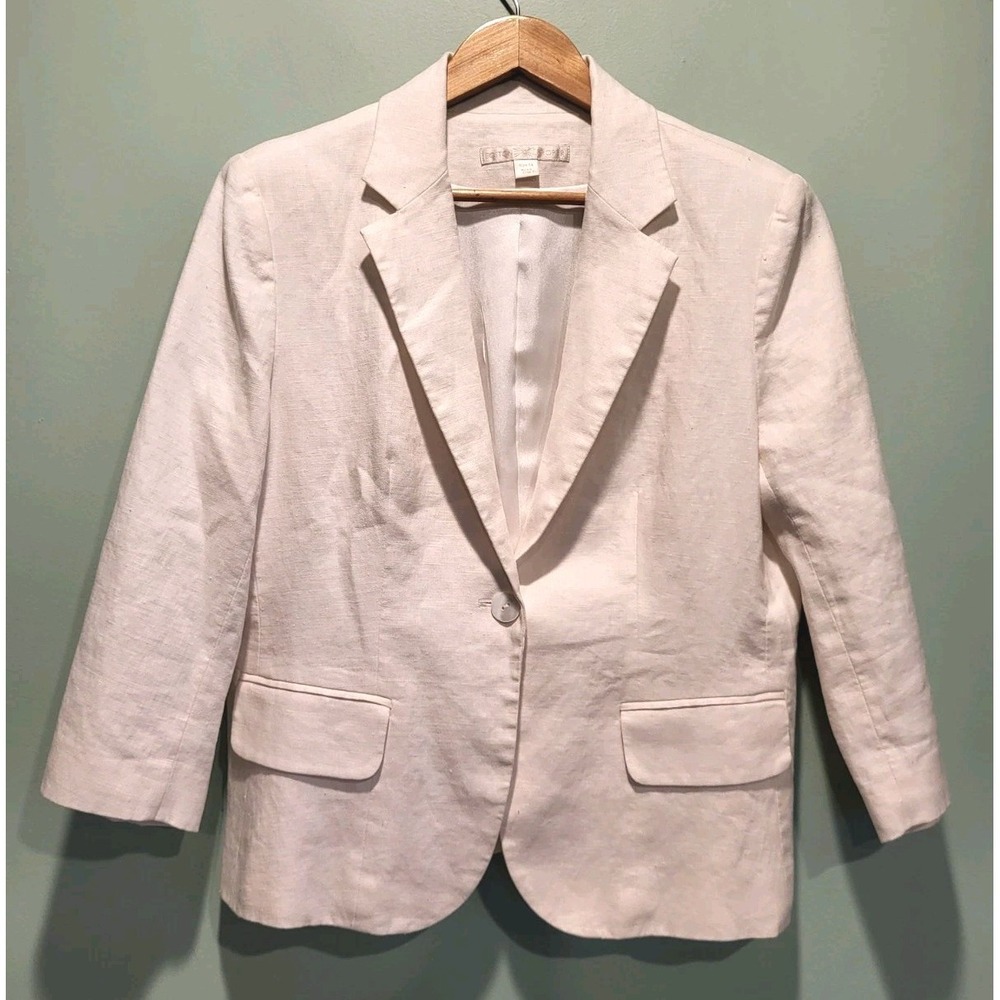 Boston Proper Ivory Linen 1 Button Blazer Sz 14